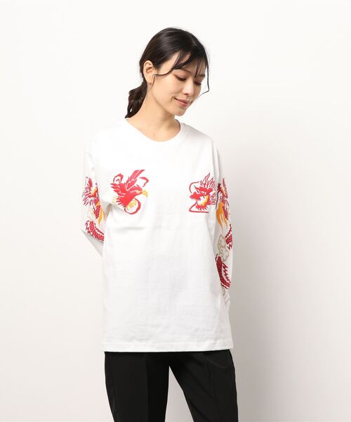 【セール】【HOUSTON】SUKAPRINT LONG SLEEVE TEE / 刺繍風プリント長袖Tシャツ（Tシャツ/カットソー）｜HOUSTON（ヒューストン）