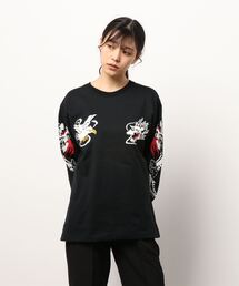 【HOUSTON】SUKAPRINT LONG SLEEVE TEE / 刺繍風プリント長袖Tシャツ