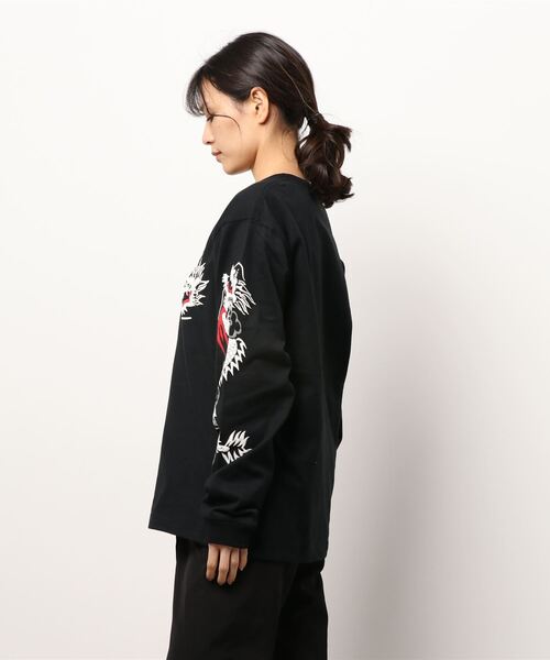HOUSTON（ヒューストン）の「【HOUSTON】SUKAPRINT LONG SLEEVE TEE / 刺繍風プリント長袖Tシャツ（Tシャツ/カットソー・メンズ・ブラック/ホワイト・LARGE/MEDIUM/X-LARGE）」の3枚目の写真