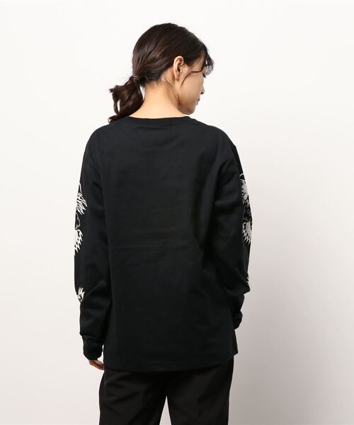 HOUSTON（ヒューストン）の「【HOUSTON】SUKAPRINT LONG SLEEVE TEE / 刺繍風プリント長袖Tシャツ（Tシャツ/カットソー・メンズ・ブラック/ホワイト・LARGE/MEDIUM/X-LARGE）」の4枚目の写真