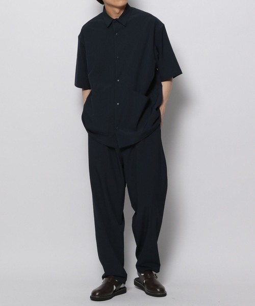 【our】HIRAKU ストレッチテーパードパンツ　ネイビーブラック ourhome】HIRAKU ストレッチテーパードパンツ ネイビーブラック