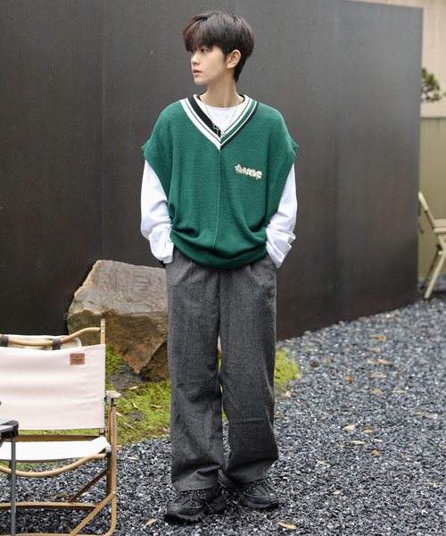 neos（ネオス）の「【neos -addictive design-】ビッグシルエット アシンメトリー ライン 刺繍 チルデン ニット ベスト（ベスト・メンズ・ホワイト/ブラック/グリーン/ブルー/イエロー・LARGE/MEDIUM）」の12枚目の写真