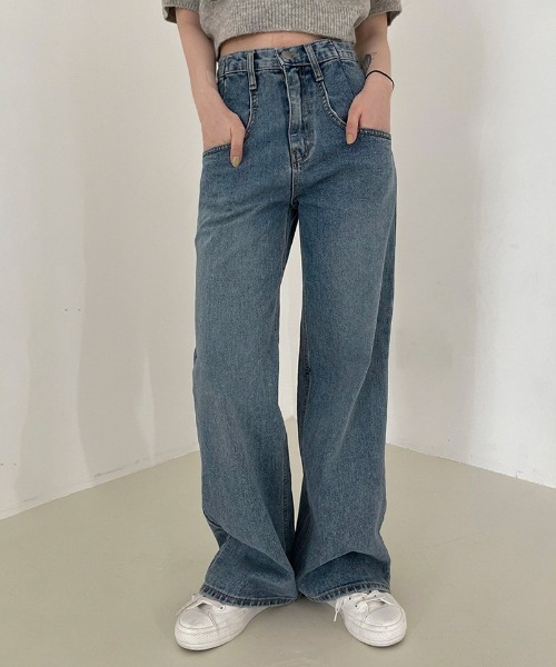 BEIDELLI（ベイデリー）の「[BELLIDE MADE] ビッグポケットハイウエストワイドデニム（デニムパンツ・レディース・ブルー・SMALL/MEDIUM/LARGE）」の4枚目の写真