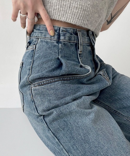 BEIDELLI（ベイデリー）の「[BELLIDE MADE] ビッグポケットハイウエストワイドデニム（デニムパンツ・レディース・ブルー・SMALL/MEDIUM/LARGE）」の12枚目の写真