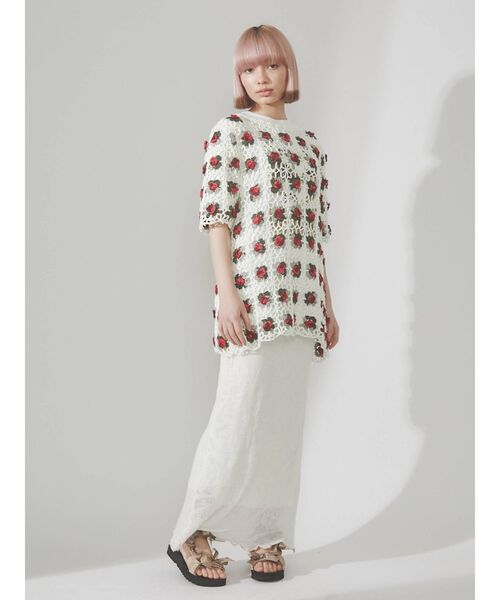 merry jenny（メリージェニー）の「flowerクロシェニットチュニック（チュニック・レディース・アイボリー/ブラック・FREE）」の3枚目の写真
