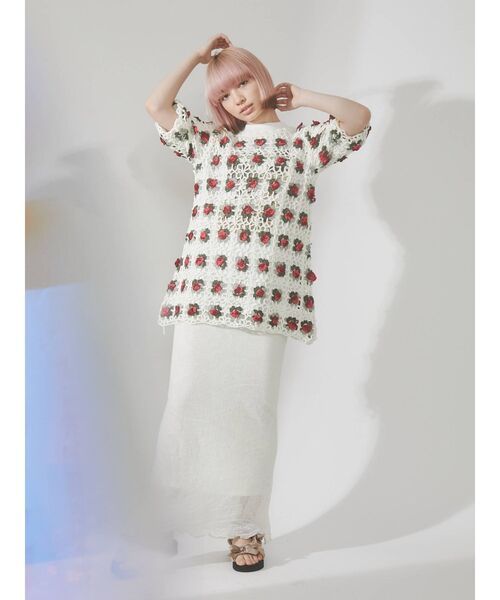 merry jenny（メリージェニー）の「flowerクロシェニットチュニック（チュニック・レディース・アイボリー/ブラック・FREE）」の7枚目の写真