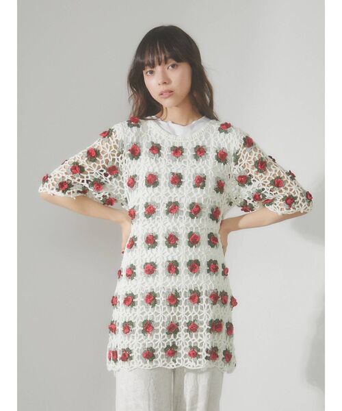 merry jenny（メリージェニー）の「flowerクロシェニットチュニック（チュニック・レディース・アイボリー/ブラック・FREE）」の12枚目の写真