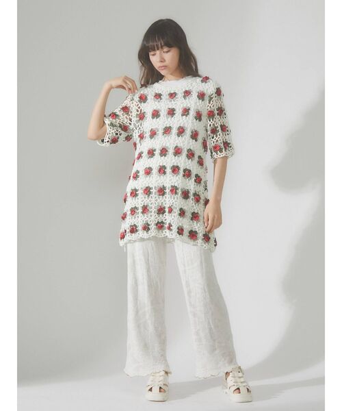 merry jenny（メリージェニー）の「flowerクロシェニットチュニック（チュニック・レディース・アイボリー/ブラック・FREE）」の5枚目の写真