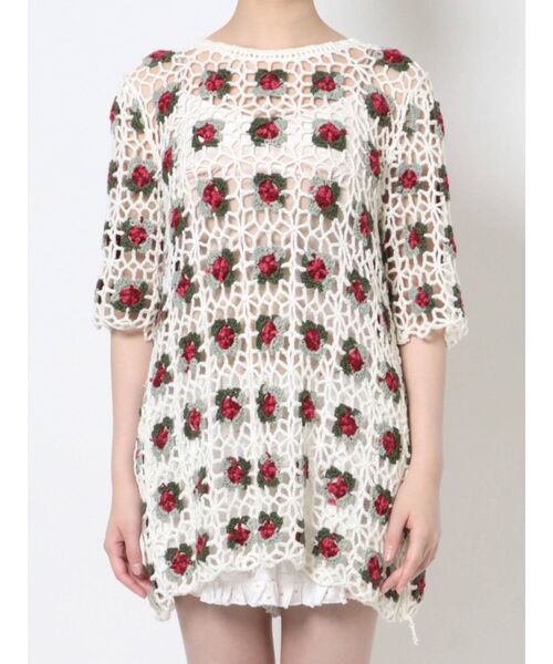 merry jenny（メリージェニー）の「flowerクロシェニットチュニック（チュニック・レディース・アイボリー/ブラック・FREE）」の9枚目の写真