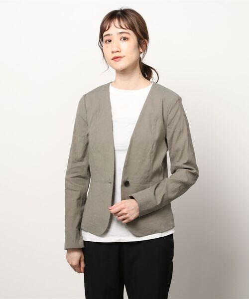 BROOKS BROTHERS(ブルックスブラザーズ)の「リネンブレンド シングル1ボタン ノーカラージャケット(ノーカラージャケット・レディース・オリーブ・2/4/0)」の6枚目の写真