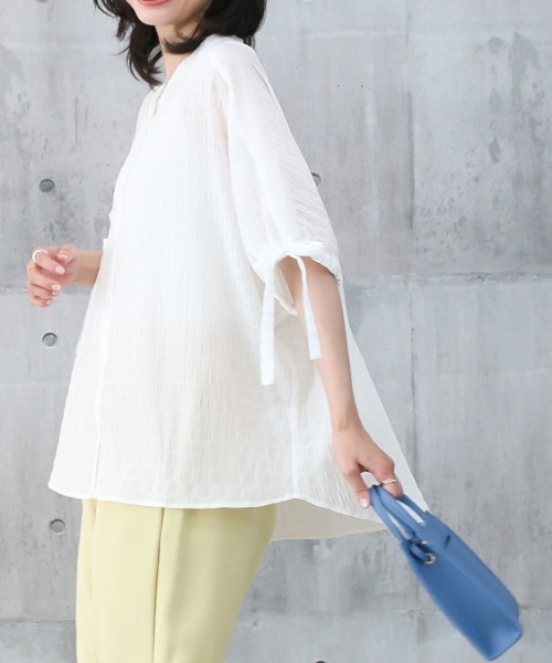 Social GIRL（ソーシャルガール）の「袖リボンバンドカラーシャツブラウス（シャツ/ブラウス・レディース・ブラック/パープル/オフホワイト/ブルー/モカ・S/M/L）」の11枚目の写真