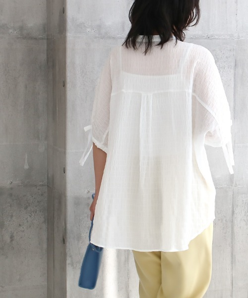 Social GIRL（ソーシャルガール）の「袖リボンバンドカラーシャツブラウス（シャツ/ブラウス・レディース・ブラック/パープル/オフホワイト/ブルー/モカ・S/M/L）」の8枚目の写真