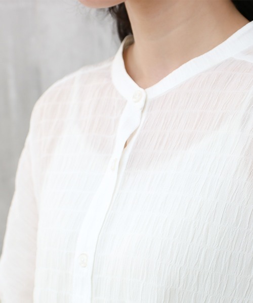 Social GIRL（ソーシャルガール）の「袖リボンバンドカラーシャツブラウス（シャツ/ブラウス・レディース・ブラック/パープル/オフホワイト/ブルー/モカ・S/M/L）」の6枚目の写真