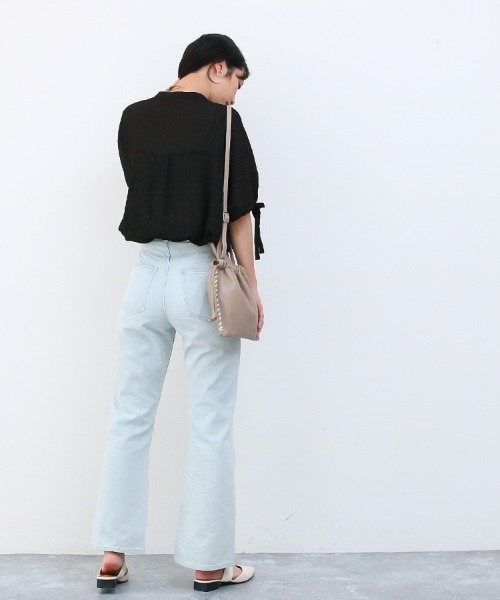 Social GIRL（ソーシャルガール）の「袖リボンバンドカラーシャツブラウス（シャツ/ブラウス・レディース・ブラック/パープル/オフホワイト/ブルー/モカ・S/M/L）」の13枚目の写真