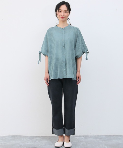 Social GIRL（ソーシャルガール）の「袖リボンバンドカラーシャツブラウス（シャツ/ブラウス・レディース・ブラック/パープル/オフホワイト/ブルー/モカ・S/M/L）」の12枚目の写真