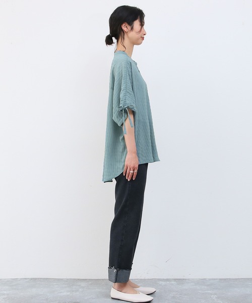 Social GIRL（ソーシャルガール）の「袖リボンバンドカラーシャツブラウス（シャツ/ブラウス・レディース・ブラック/パープル/オフホワイト/ブルー/モカ・S/M/L）」の9枚目の写真