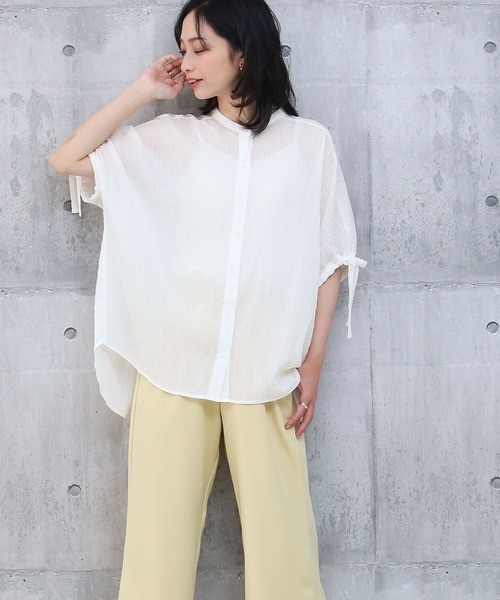 Social GIRL（ソーシャルガール）の「袖リボンバンドカラーシャツブラウス（シャツ/ブラウス・レディース・ブラック/パープル/オフホワイト/ブルー/モカ・S/M/L）」の21枚目の写真