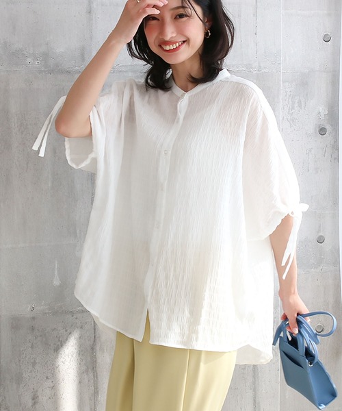 Social GIRL（ソーシャルガール）の「袖リボンバンドカラーシャツブラウス（シャツ/ブラウス・レディース・ブラック/パープル/オフホワイト/ブルー/モカ・S/M/L）」の22枚目の写真