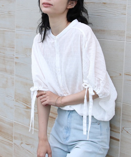 Social GIRL（ソーシャルガール）の「袖リボンバンドカラーシャツブラウス（シャツ/ブラウス・レディース・ブラック/パープル/オフホワイト/ブルー/モカ・S/M/L）」の20枚目の写真