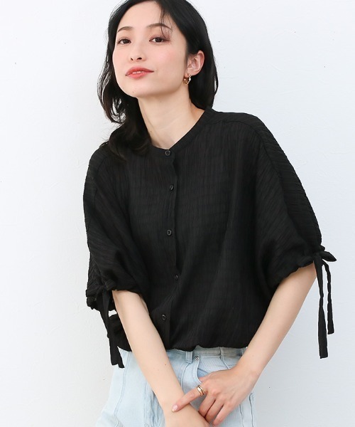 Social GIRL（ソーシャルガール）の「袖リボンバンドカラーシャツブラウス（シャツ/ブラウス・レディース・ブラック/パープル/オフホワイト/ブルー/モカ・S/M/L）」の16枚目の写真