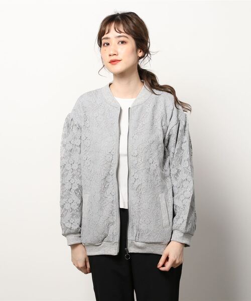 sandy(サンディー)の「【sandy】レース重ねブルゾン(ブルゾン・レディース・ブラック/杢グレー/グレイッシュベージュ・FREE)」の2枚目の写真