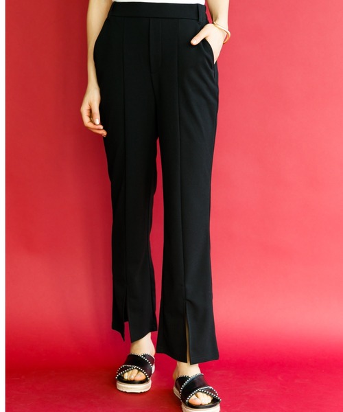 koe(コエ)の「カットジョーゼット センタースリットパンツ*(スラックス・レディース・ブラック/ピンク/グリーン・M)」の2枚目の写真