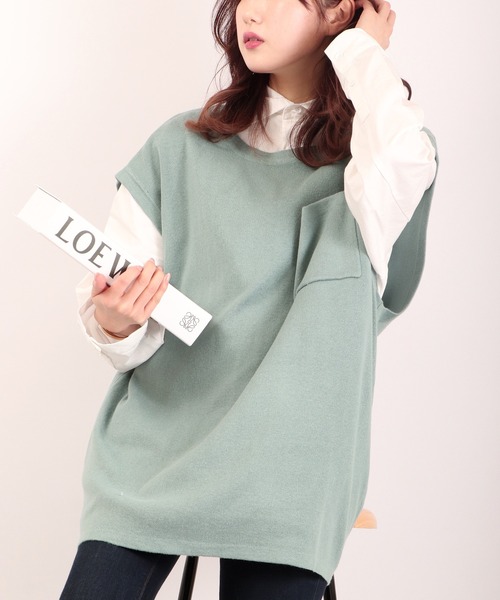 Revo.（レボ）の「Revo. コットン混 12G ルーズニットベスト（ベスト・メンズ・ホワイト/ブラック/グレー/ブルー・2/1）」の4枚目の写真