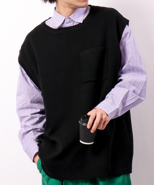 Revo.（レボ）の「Revo. コットン混 12G ルーズニットベスト（ベスト・メンズ・ホワイト/ブラック/グレー/ブルー・2/1）」の2枚目の写真