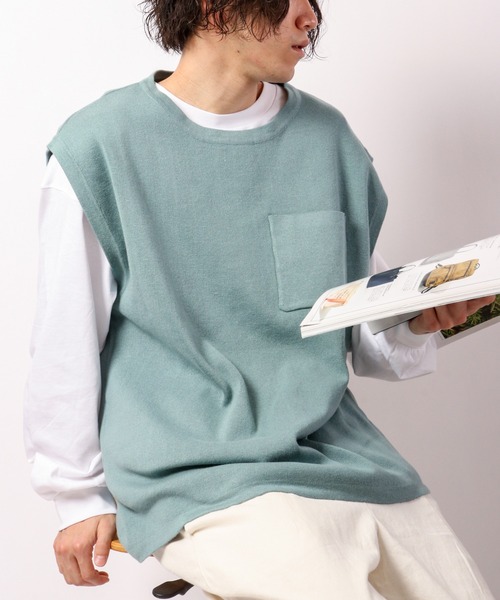 Revo.（レボ）の「Revo. コットン混 12G ルーズニットベスト（ベスト・メンズ・ホワイト/ブラック/グレー/ブルー・2/1）」の17枚目の写真