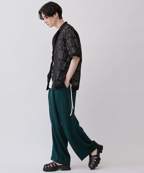 Lui's（ルイス）の「クロシェ編みシャツ型カーディガン（シャツ/ブラウス・メンズ・ブラック/グリーン/ホワイト・SMALL/MEDIUM）」の5枚目の写真