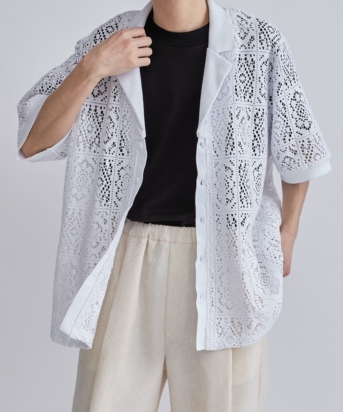 Lui's（ルイス）の「クロシェ編みシャツ型カーディガン（シャツ/ブラウス・メンズ・ブラック/グリーン/ホワイト・SMALL/MEDIUM）」の10枚目の写真