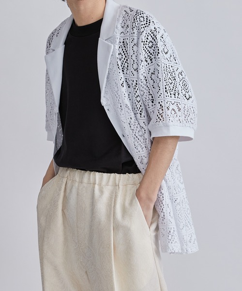 Lui's（ルイス）の「クロシェ編みシャツ型カーディガン（シャツ/ブラウス・メンズ・ブラック/グリーン/ホワイト・SMALL/MEDIUM）」の11枚目の写真