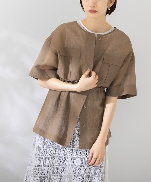 KBF（ケイビーエフ）の「シアーミリタリーシャツ（シャツ/ブラウス・レディース・ネイビー/ブラウン/ピンク・ONE）」の4枚目の写真