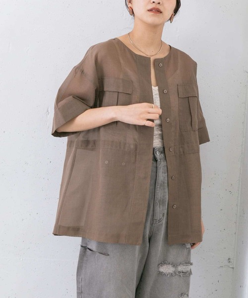 KBF（ケイビーエフ）の「シアーミリタリーシャツ（シャツ/ブラウス・レディース・ネイビー/ブラウン/ピンク・ONE）」の7枚目の写真