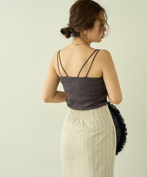 natural couture(ナチュラルクチュール)の「再入荷/リバイバルアイテム/大人ナチュ/カップ付きランダムテレコリブキャミソール(キャミソール・レディース・アイボリー/スミクロ/ピンク/ブラウン・FREE)」の13枚目の写真