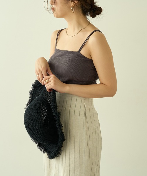 natural couture(ナチュラルクチュール)の「再入荷/リバイバルアイテム/大人ナチュ/カップ付きランダムテレコリブキャミソール(キャミソール・レディース・アイボリー/スミクロ/ピンク/ブラウン・FREE)」の15枚目の写真