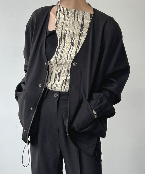 chuclla(チュクラ)の「セットアップ ノーカラーブルゾン chw22a033(ブルゾン・レディース・ブラック/モカ・M/L/S)」の12枚目の写真