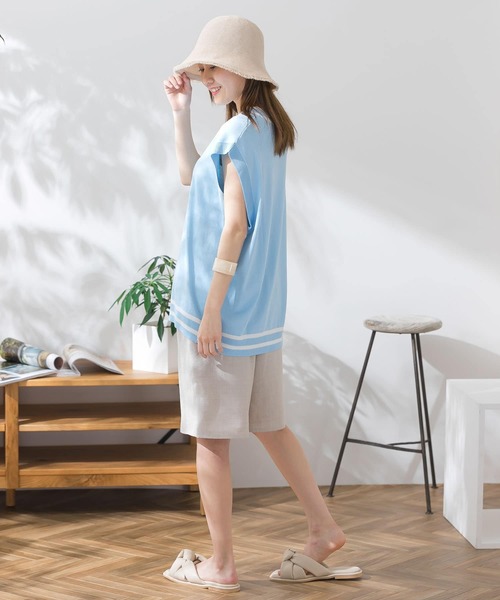 HEYUMM(ヘユム)の「配色カラーサマーニットベスト(ニット/セーター・メンズ・ライトブルー/ピンク/オレンジ・ONE)」の11枚目の写真