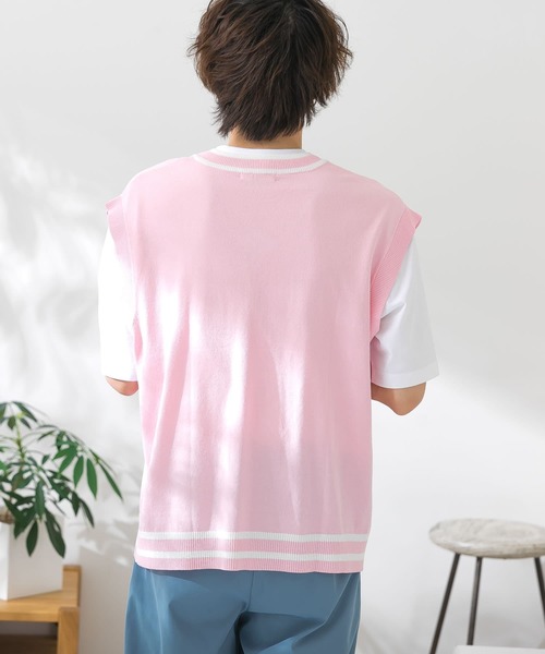 HEYUMM(ヘユム)の「配色カラーサマーニットベスト(ニット/セーター・メンズ・ライトブルー/ピンク/オレンジ・ONE)」の18枚目の写真