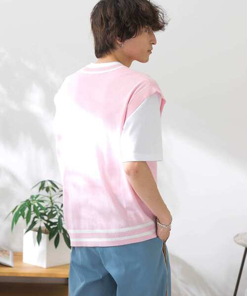 HEYUMM(ヘユム)の「配色カラーサマーニットベスト(ニット/セーター・メンズ・ライトブルー/ピンク/オレンジ・ONE)」の12枚目の写真