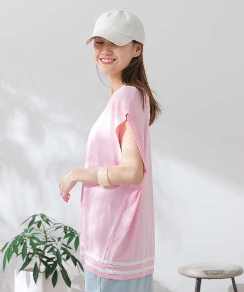 HEYUMM(ヘユム)の「配色カラーサマーニットベスト(ニット/セーター・メンズ・ライトブルー/ピンク/オレンジ・ONE)」の6枚目の写真