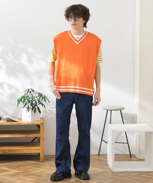 HEYUMM(ヘユム)の「配色カラーサマーニットベスト(ニット/セーター・メンズ・ライトブルー/ピンク/オレンジ・ONE)」の8枚目の写真