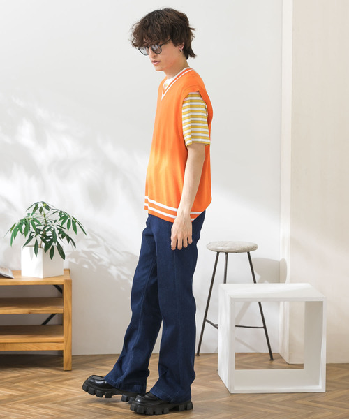 HEYUMM(ヘユム)の「配色カラーサマーニットベスト(ニット/セーター・メンズ・ライトブルー/ピンク/オレンジ・ONE)」の21枚目の写真