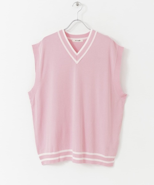 HEYUMM(ヘユム)の「配色カラーサマーニットベスト(ニット/セーター・メンズ・ライトブルー/ピンク/オレンジ・ONE)」の10枚目の写真