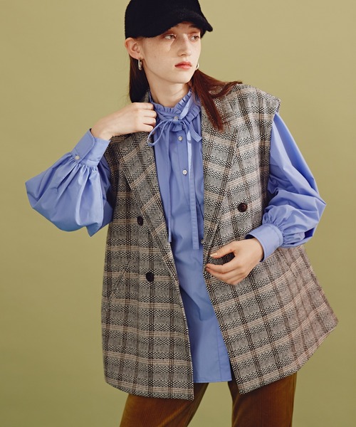 N.(N. Natural Beauty Basic)(エヌエヌナチュラルビューティーベーシック)の「《n.'look》◆オーバーショルダージレジャケット(その他アウター・レディース・チェック/ブラック系その他・MEDIUM)」の1枚目の写真
