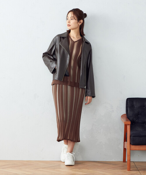 COMME CA ISM（コムサイズム）の「フェイクレザー　ライダースジャケット（ライダースジャケット・レディース・ブラック/ダークブラウン・MEDIUM/LARGE）」の5枚目の写真