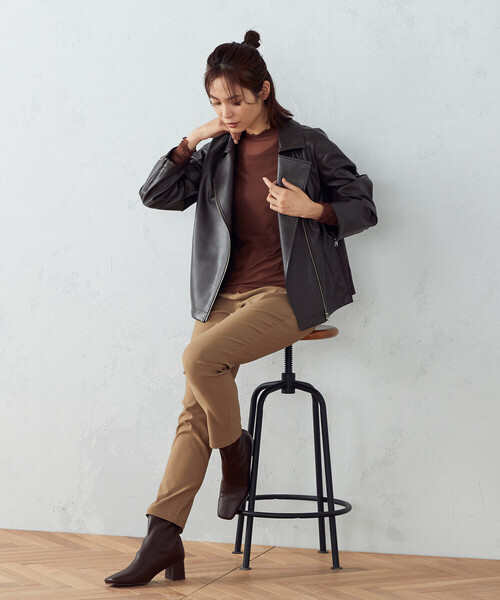 COMME CA ISM（コムサイズム）の「フェイクレザー　ライダースジャケット（ライダースジャケット・レディース・ブラック/ダークブラウン・MEDIUM/LARGE）」の6枚目の写真