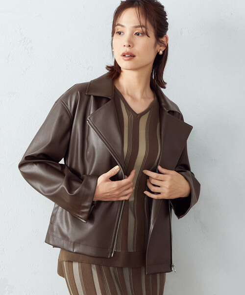 COMME CA ISM（コムサイズム）の「フェイクレザー　ライダースジャケット（ライダースジャケット・レディース・ブラック/ダークブラウン・MEDIUM/LARGE）」の8枚目の写真