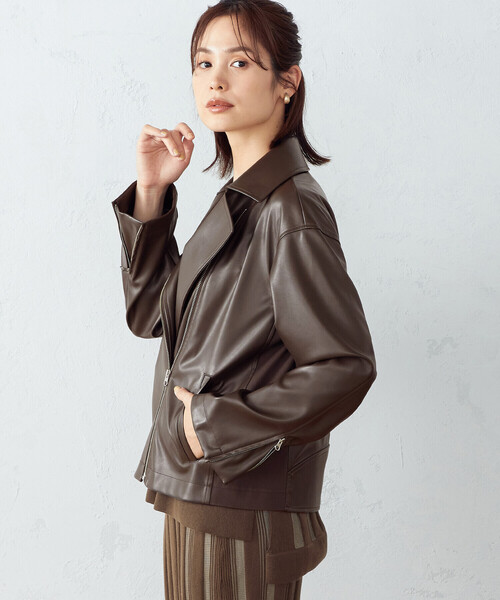 COMME CA ISM（コムサイズム）の「フェイクレザー　ライダースジャケット（ライダースジャケット・レディース・ブラック/ダークブラウン・MEDIUM/LARGE）」の10枚目の写真