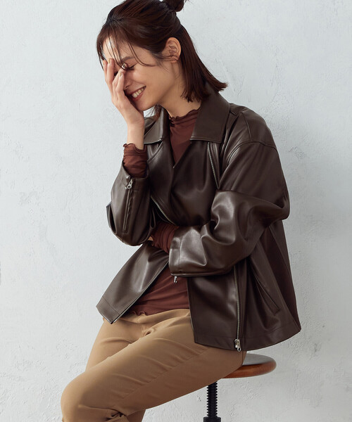 COMME CA ISM（コムサイズム）の「フェイクレザー　ライダースジャケット（ライダースジャケット・レディース・ブラック/ダークブラウン・MEDIUM/LARGE）」の11枚目の写真